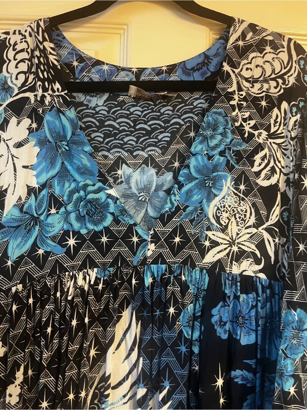 Johnny Was Black and Blue Floral Midi Dress - Picture 3 of 10